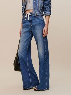 Reformation Cary Drawstring Waist Slouchy Wide Leg Jean in Hemlock - 33